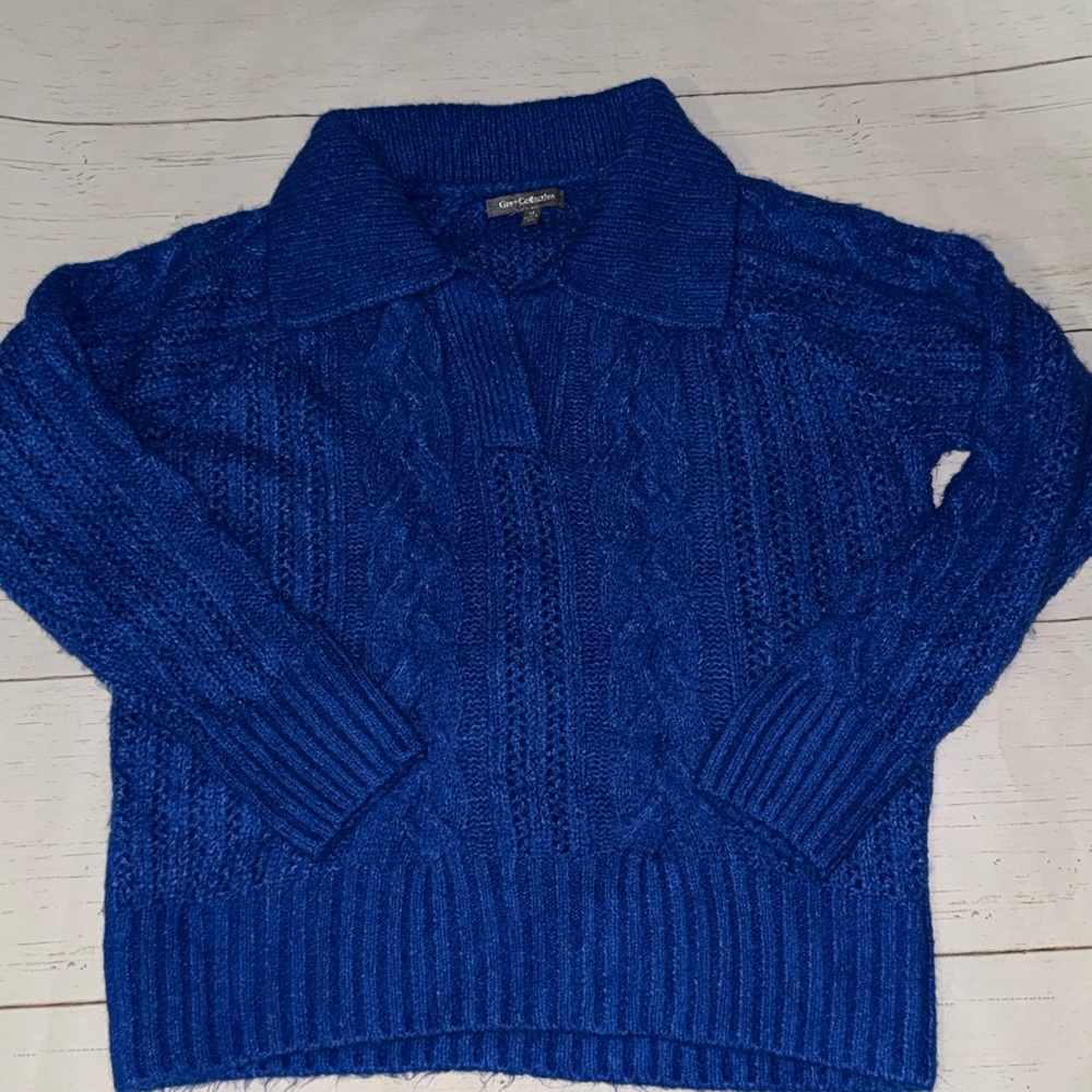 Grey Collective Medium Royal Blue Knit Sweater soft cable oversized